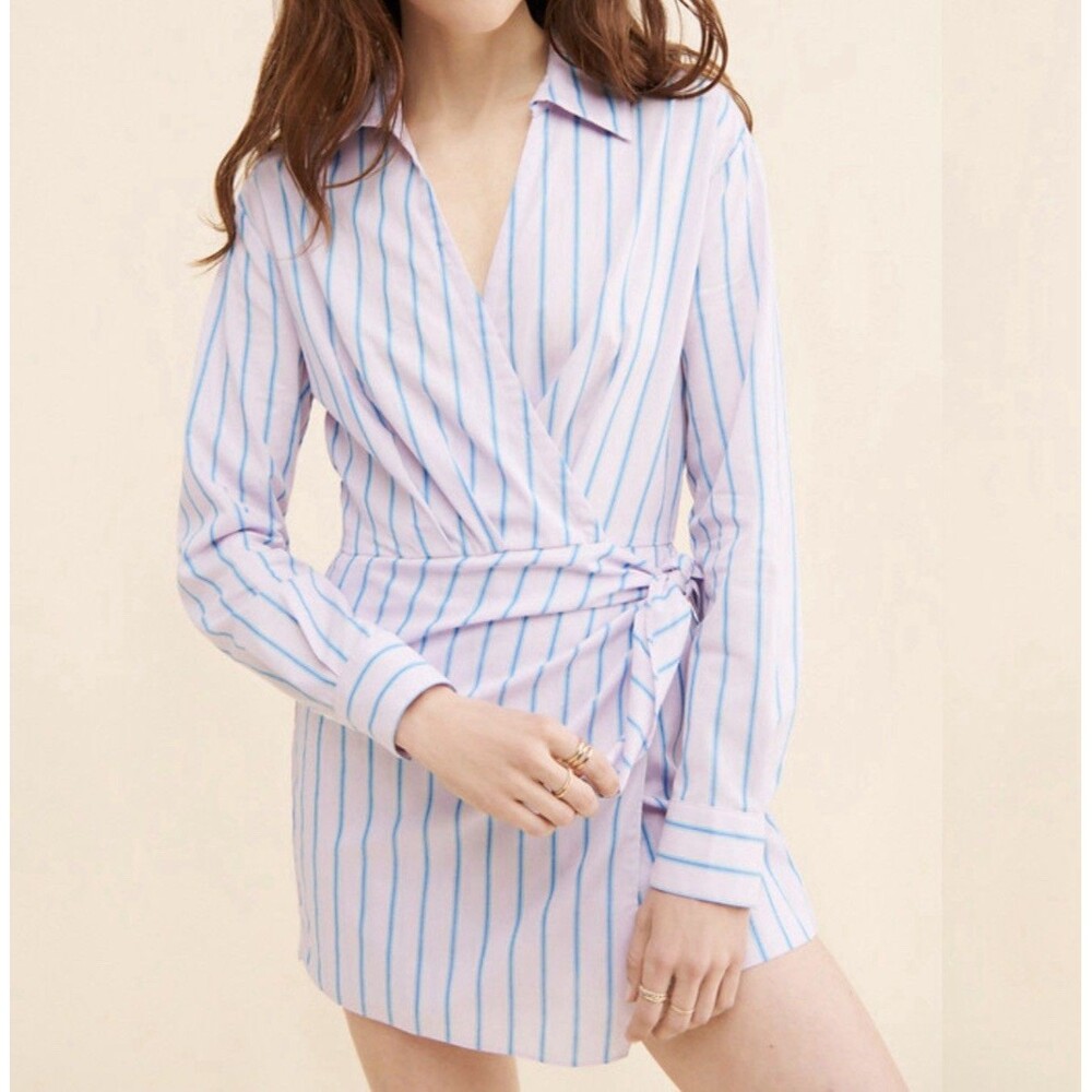 Saylor Kailia Romper Size M Lilac Blue Long Sleeve Wrap Belted Cotton